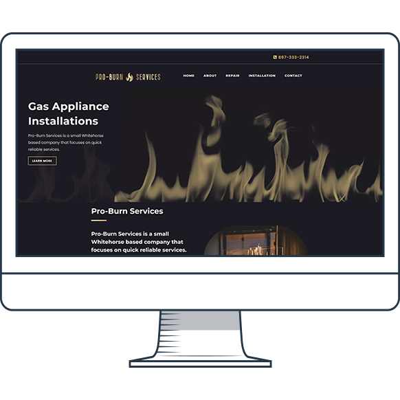 Pro-Burn Services website displayed on an illustrated monitor