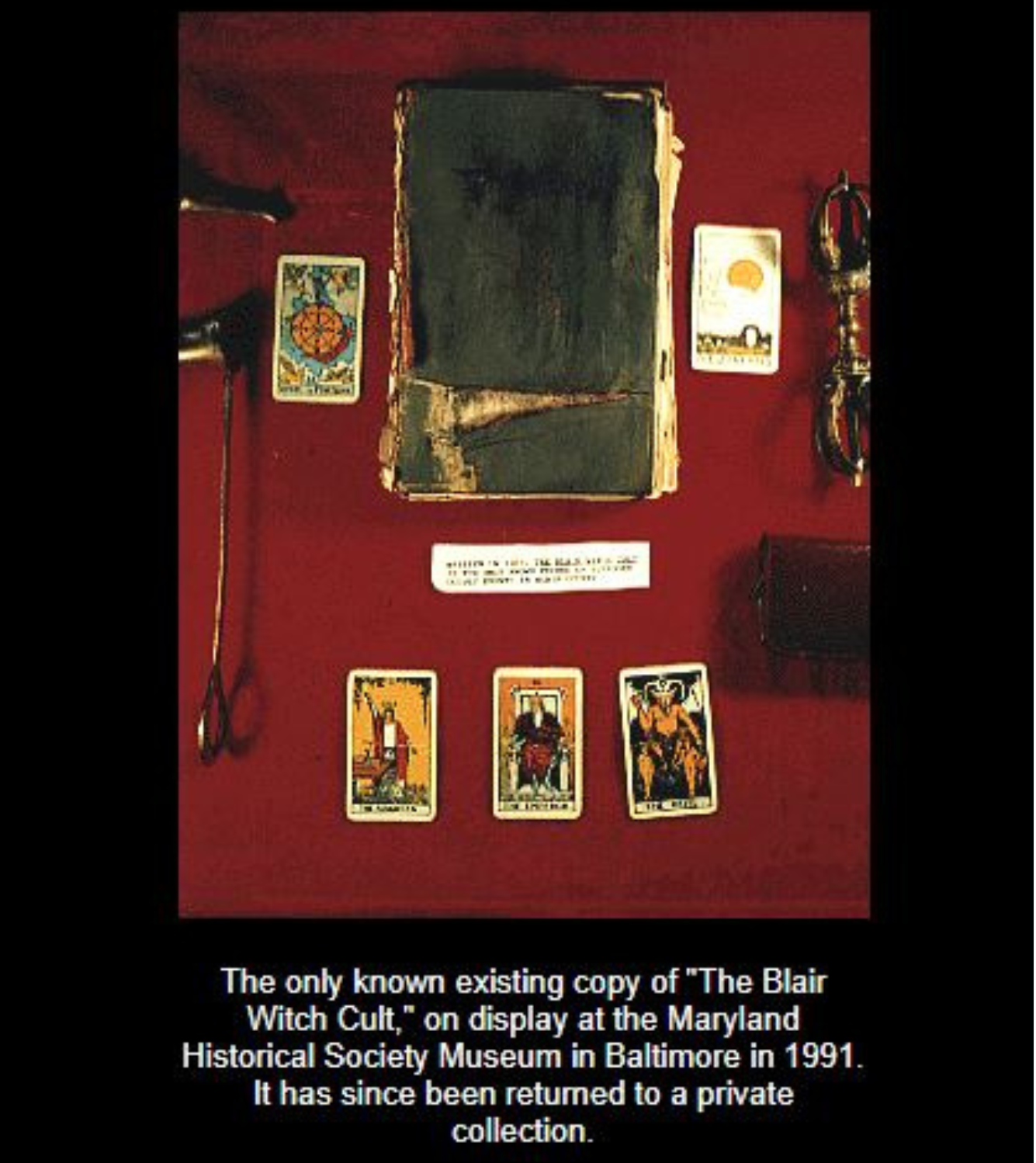 The only known existing copy of "The Blair Witch Cult," on display at the Maryland Historical Society Museum in Baltimore in 1991. It has since been returned to a private collection. 