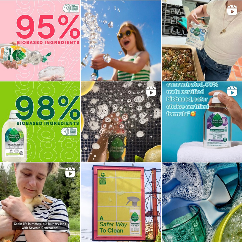 Nine of Seventh Generation's Instagram posts about a safer way to clean with their products and environmental impacts